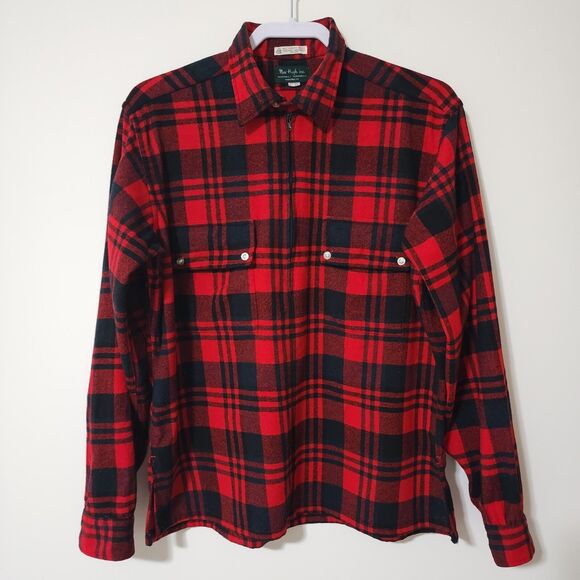 Mac Hugh Other - Vtg Mac Hugh Mens Virgin Wool Plaid 1/2 Zip Shirt Red Black Washable L/16-16.5